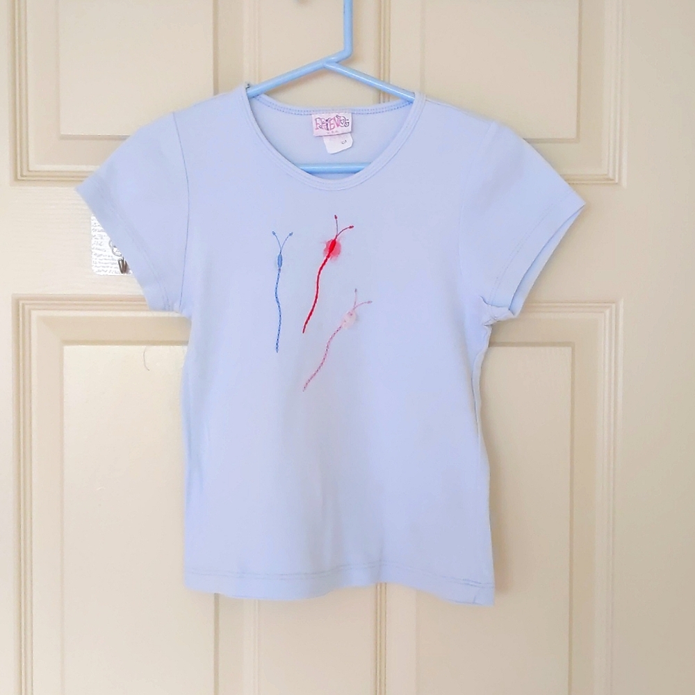 100% Cotton Short Sleeve Tee w/color embroidery and 3D decorations.